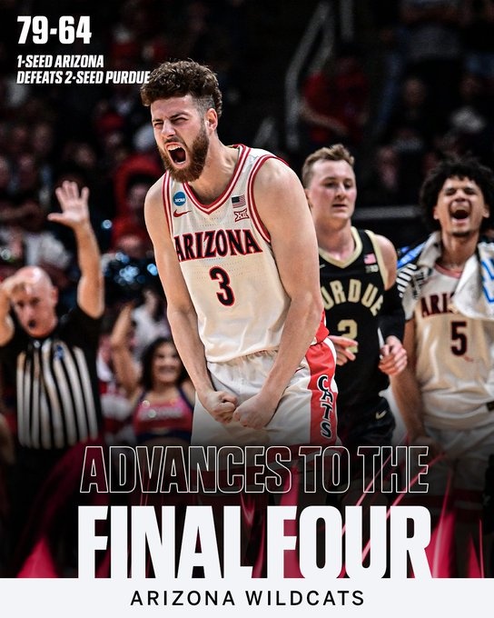 亚利桑那大学淘汰普渡大学晋级4强 25年来首次打进NCAA锦标赛4强